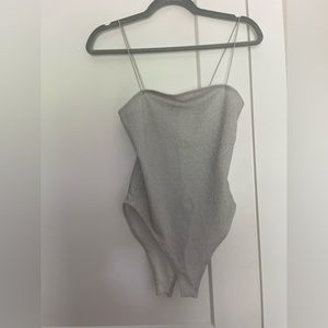 Zara Ribbed Silver Bodysuit